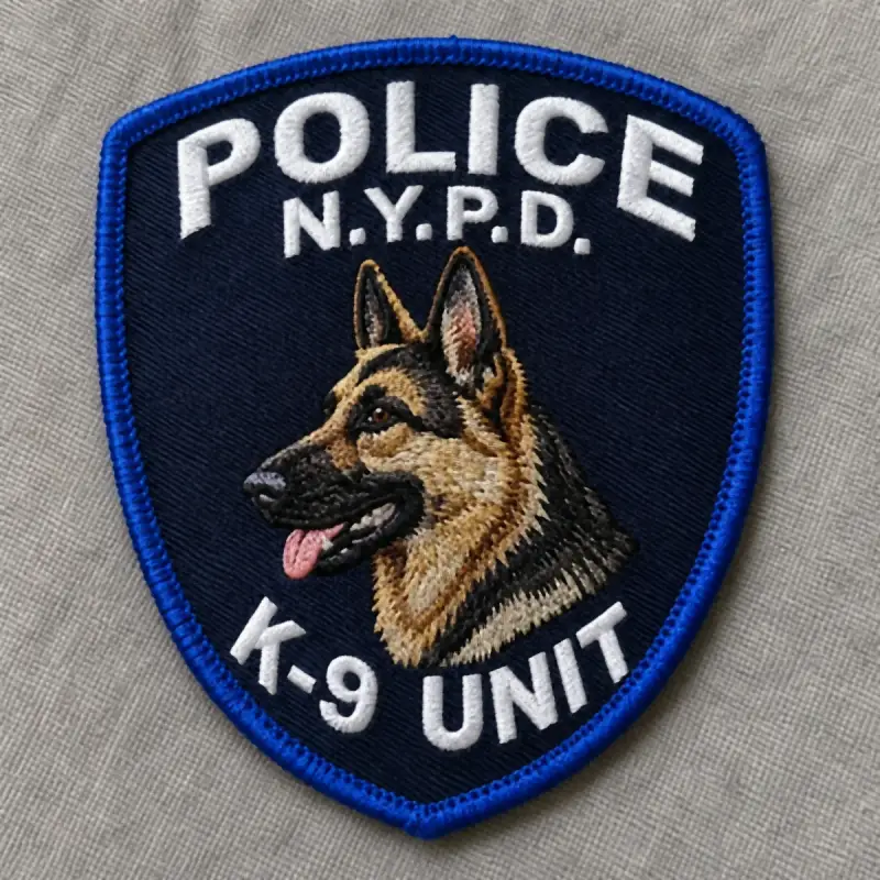 Embroidered Police N.Y.P.D. K-9 Unit shoulder patch with a German shepherd.