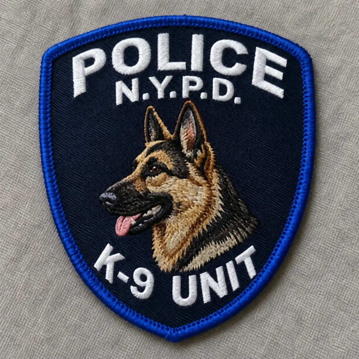 Embroidered Police N.Y.P.D. K-9 Unit shoulder patch with a German shepherd.