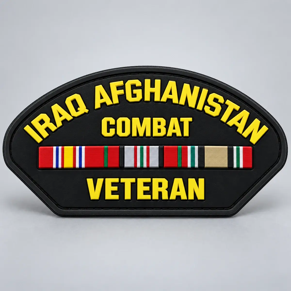 PVC Iraq Afghanistan Combat Veteran patch with service ribbons.