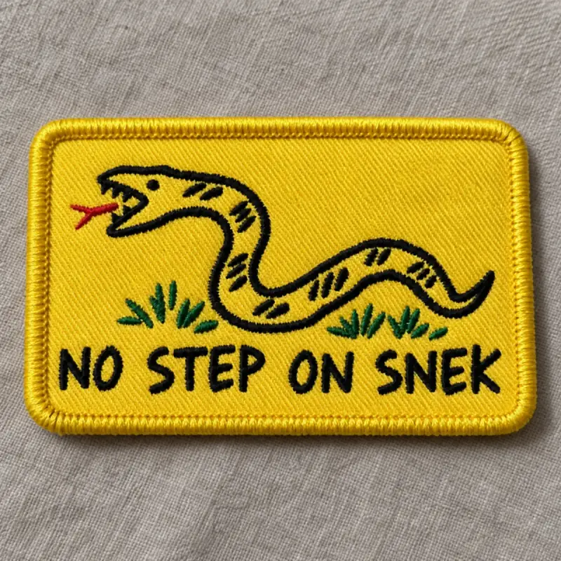Yellow embroidered No Step On Snek patch.