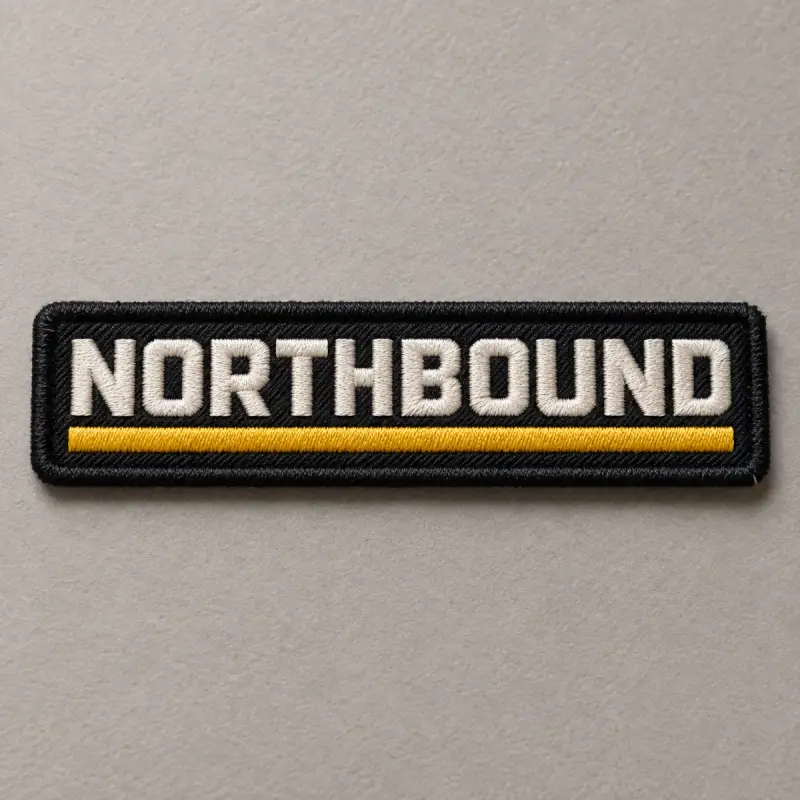 Black embroidered NORTHBOUND name bar with a yellow stripe.