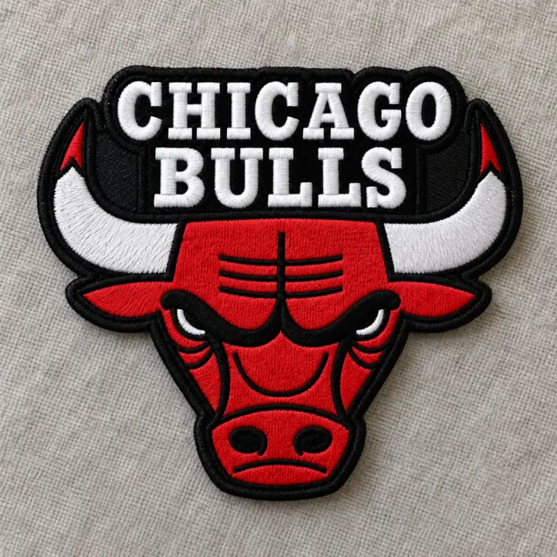Embroidered Chicago Bulls patch with a red bull head.