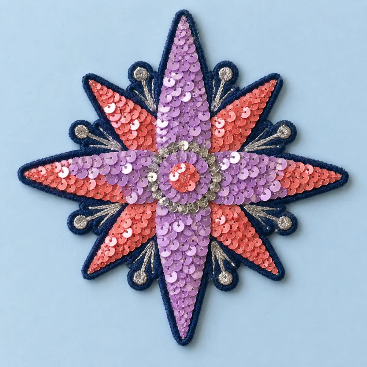 Coral and navy sequin star patch.