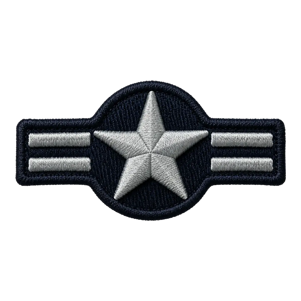 3D embroidered star roundel insignia patch in grey and white.