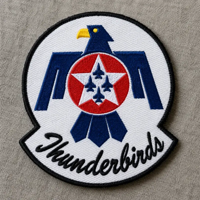 Embroidered Thunderbirds patch with a navy and white eagle around a red star of four jets.