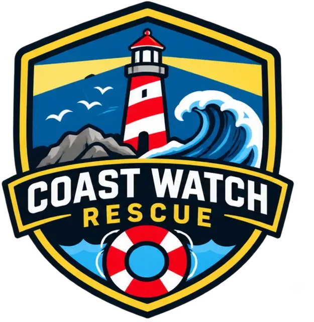 Clean lighthouse rescue badge artwork before embroidery digitizing.