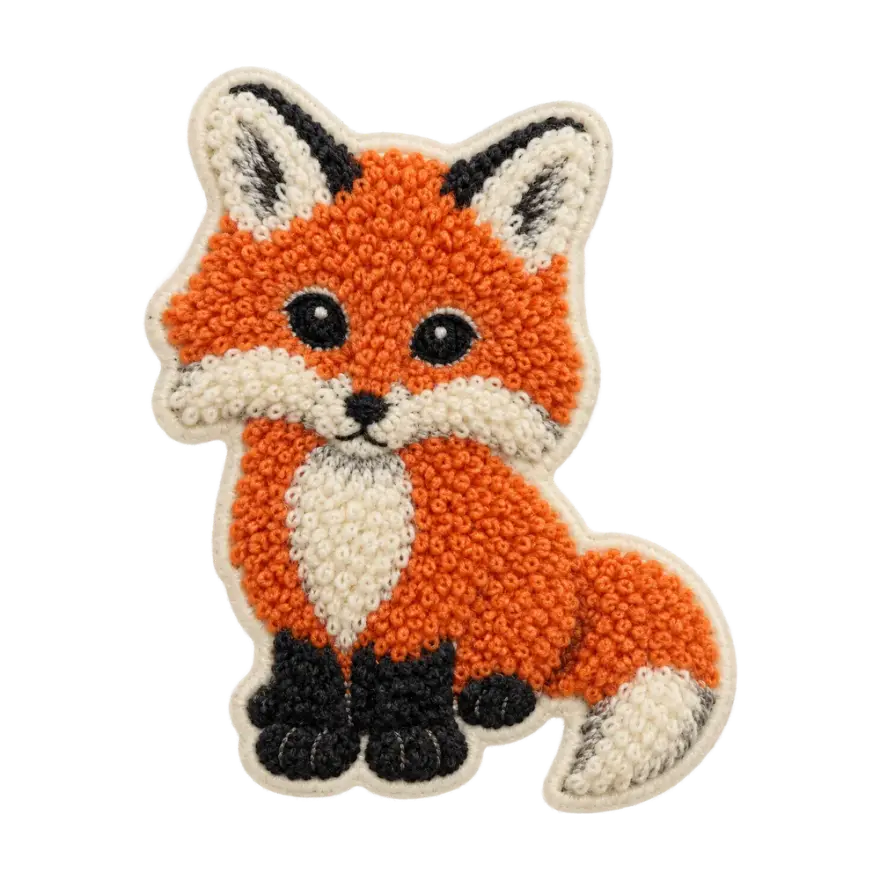 Chenille fox patch with looped yarn pile