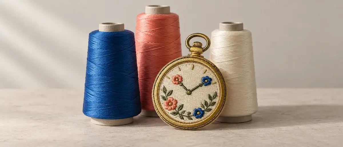 Floral pocket watch and thread cones.