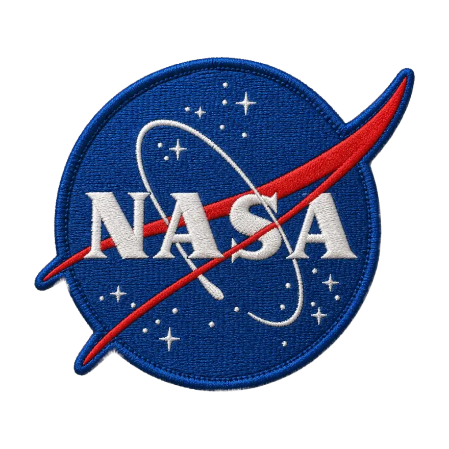 Round embroidered NASA insignia patch in blue, white and red