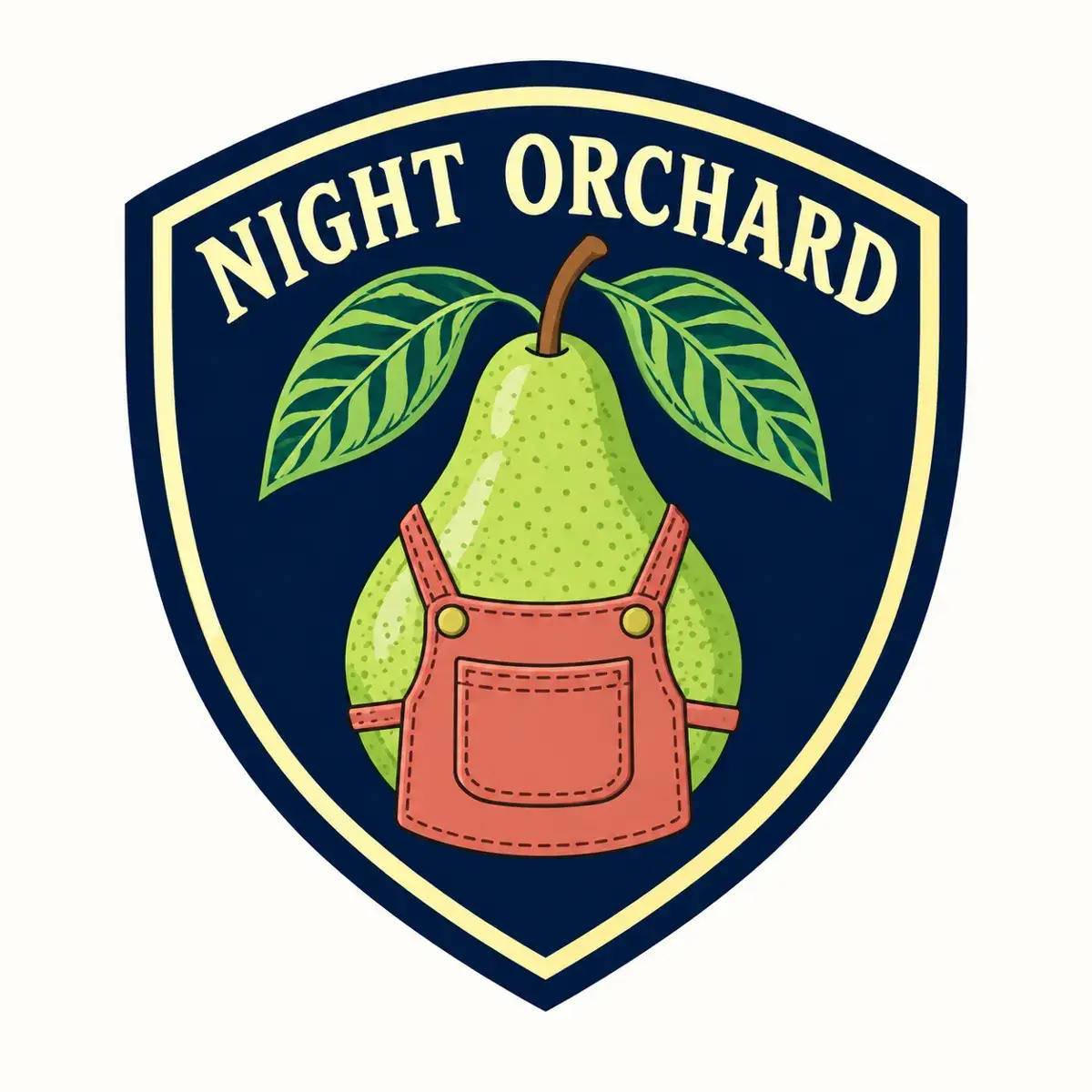 Flat Night Orchard pear shield artwork before production.