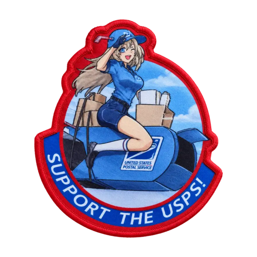 Dye-sublimated printed patch reading Support the USPS