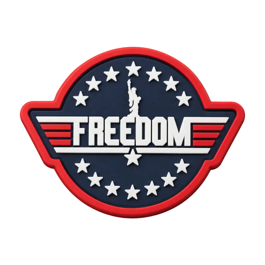 Molded PVC morale patch reading Freedom