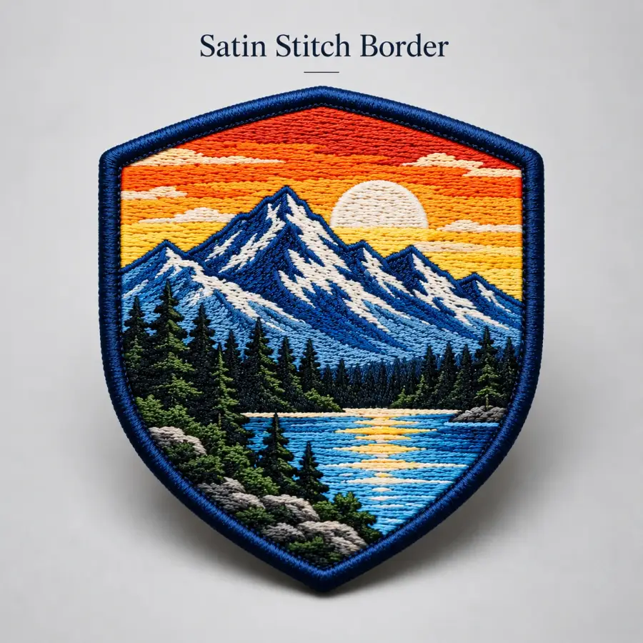 Satin stitch border patch edge finish