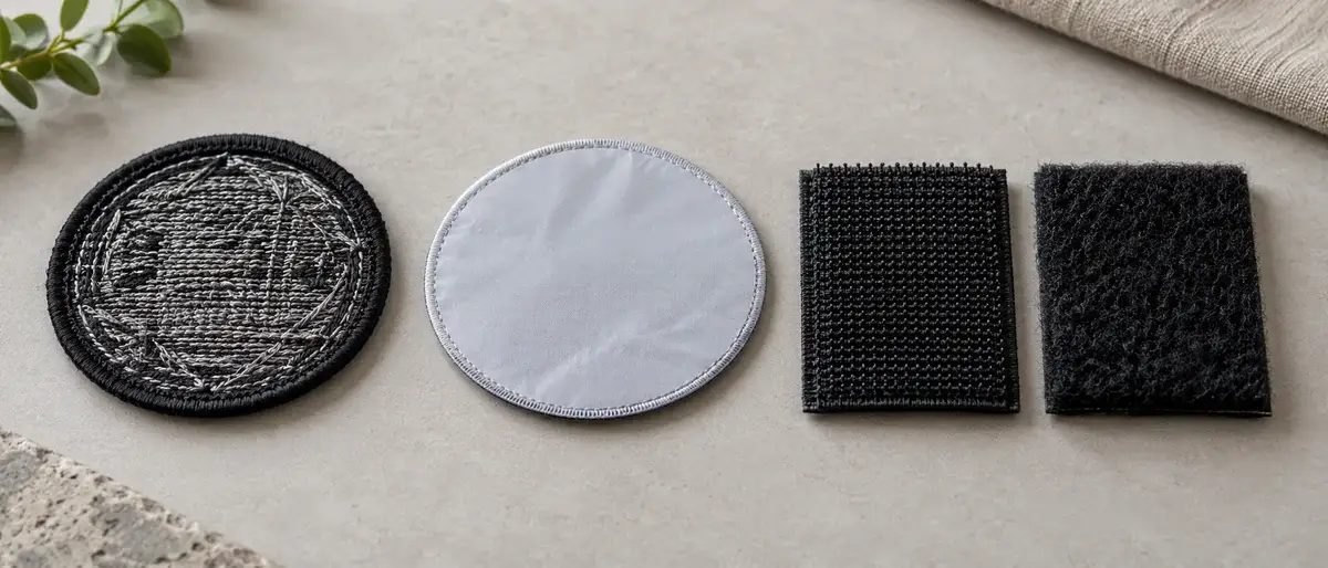 Thread reverse coated reverse and two fastener rectangles.